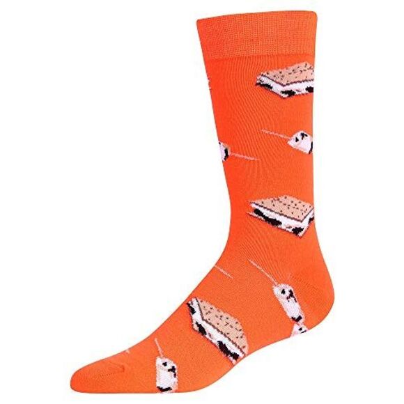 Bright Neon Orange Smores Mens Dress Crew Socks - Picture 4 of 6
